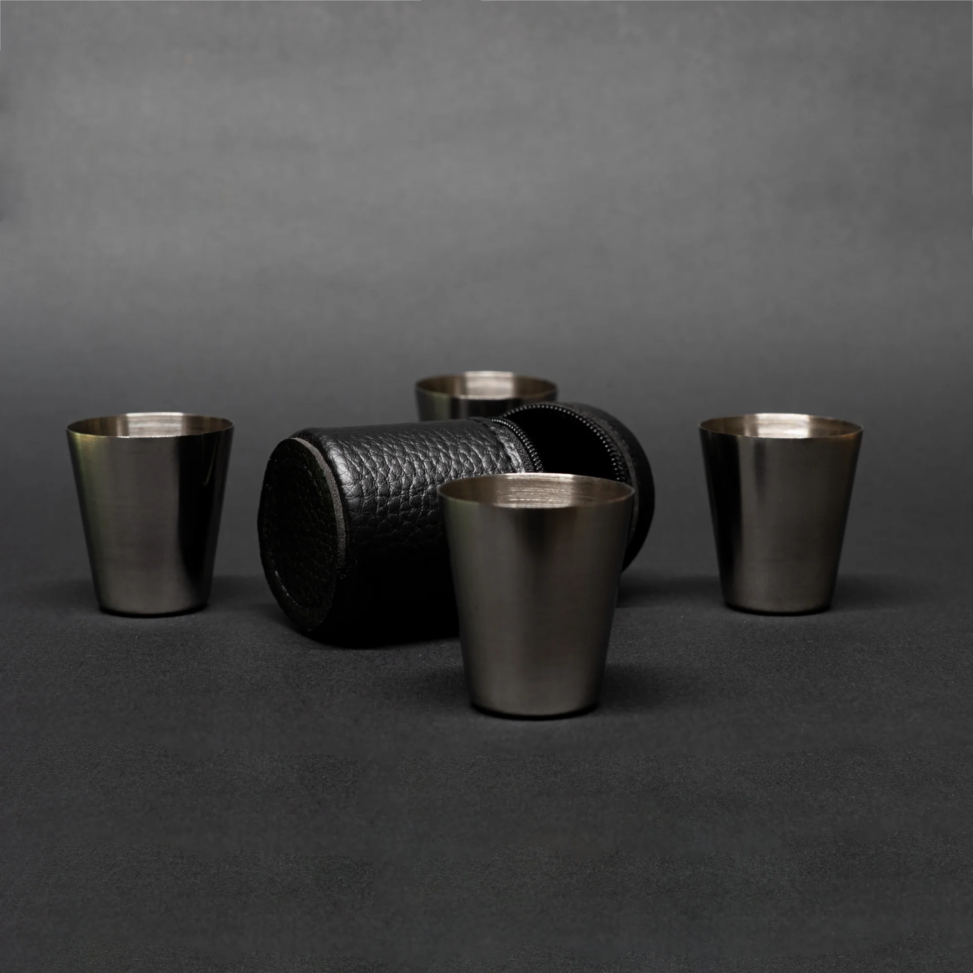 TriCamp Stainless Shot Glass set of 4 — lightweight reusable metal shot glasses for travel