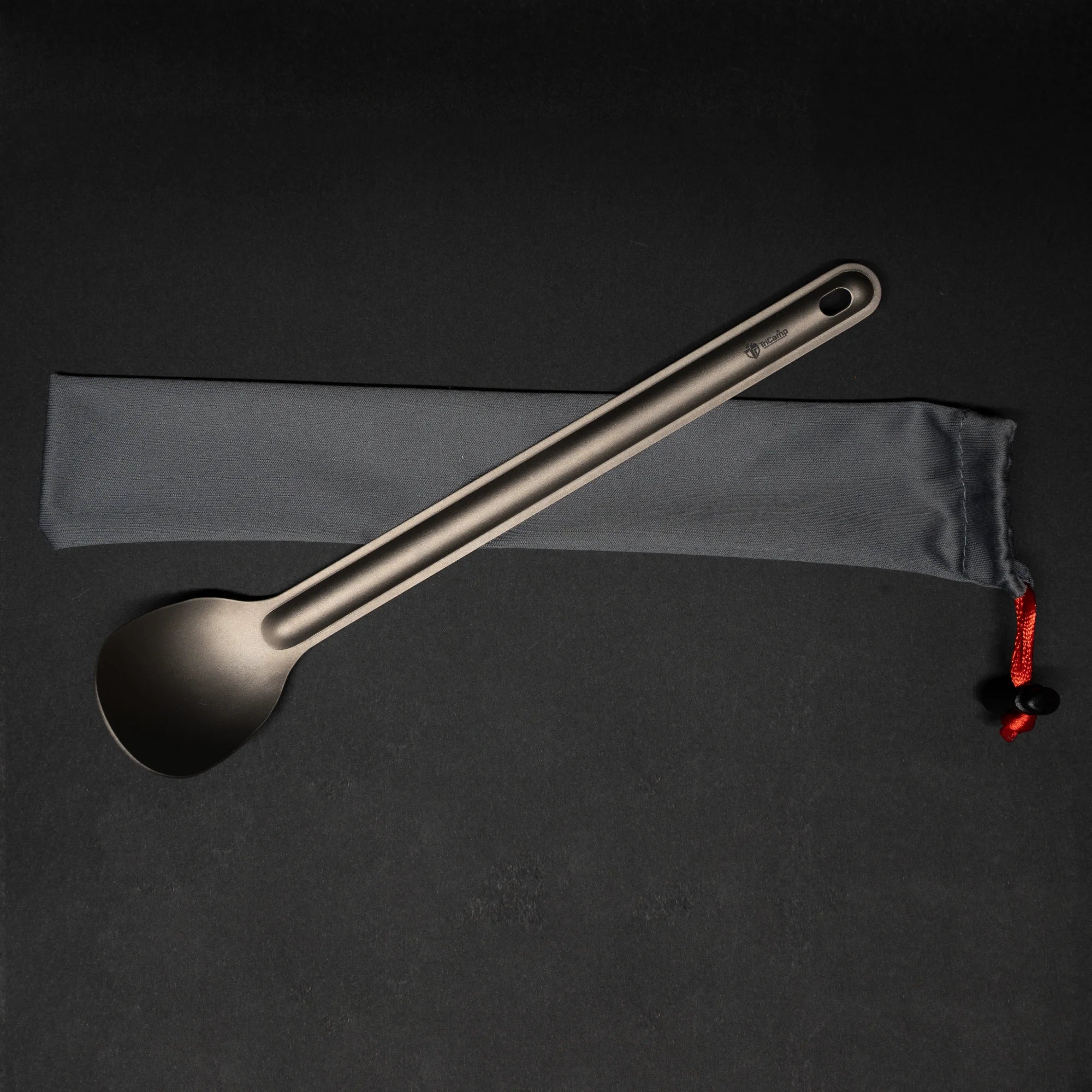 TriCamp Titanium Long Spoon — deep bowl camping spoon for outdoor cooking and eating