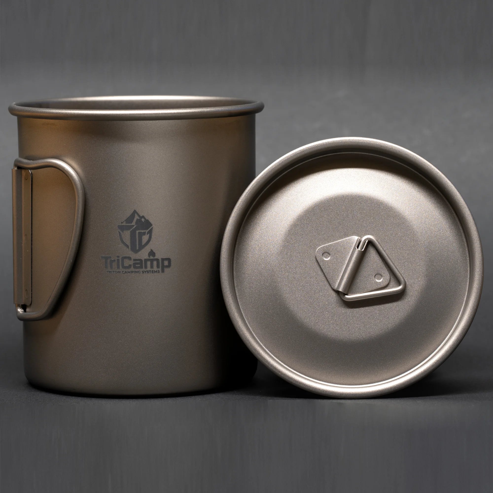 TriCamp Titanium Camping Mug with Lid — side profile view, durable outdoor cup