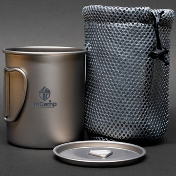 TriCamp Titanium Mug 450ml with Lid — larger capacity camping mug for outdoor adventures
