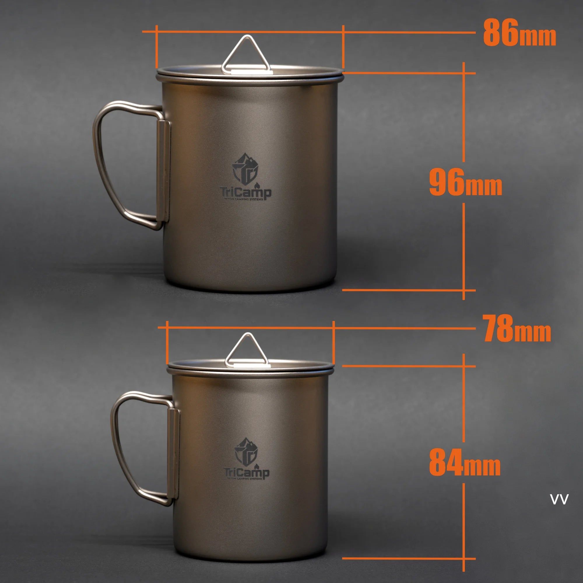 TriCamp Titanium Mug with Lid dimensions — compact camping cookware measurements