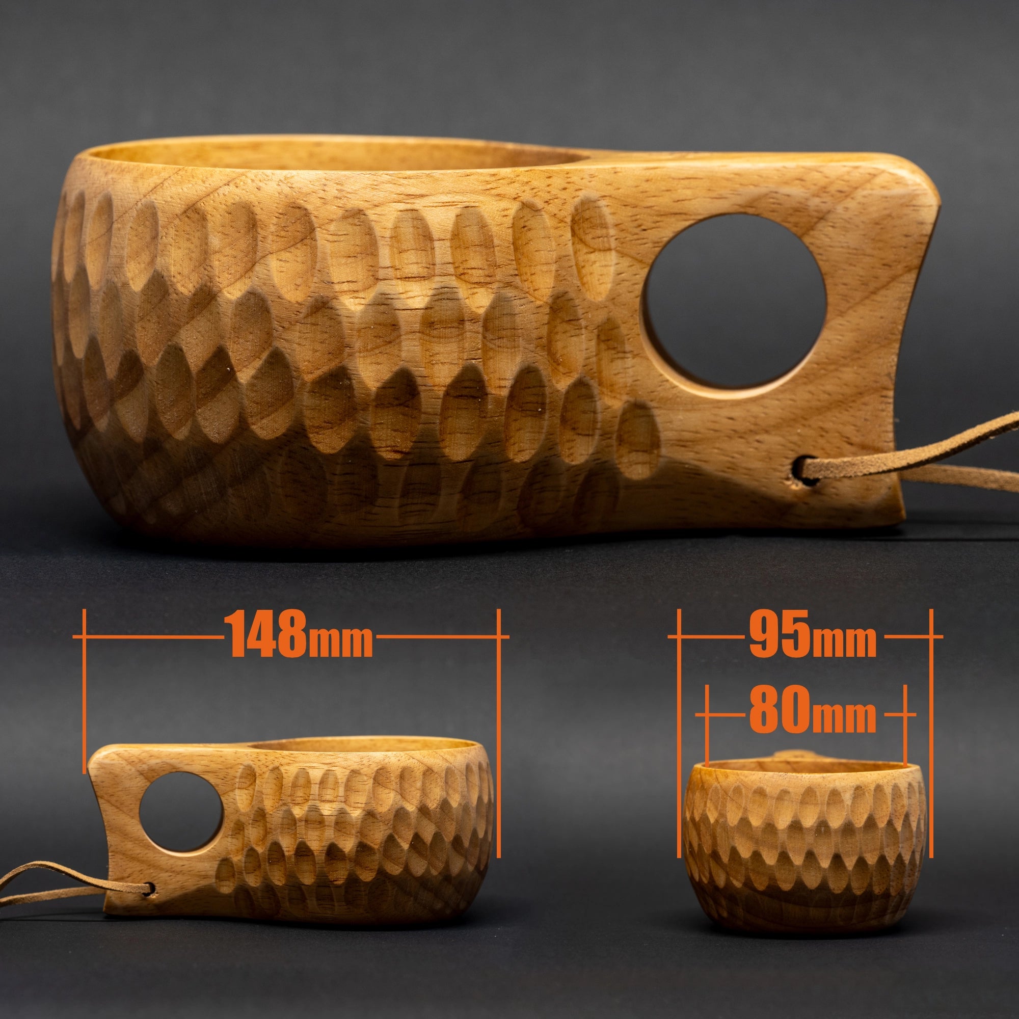 TriCamp Kuksa Cup 350ml trio — collection of wooden camping mugs