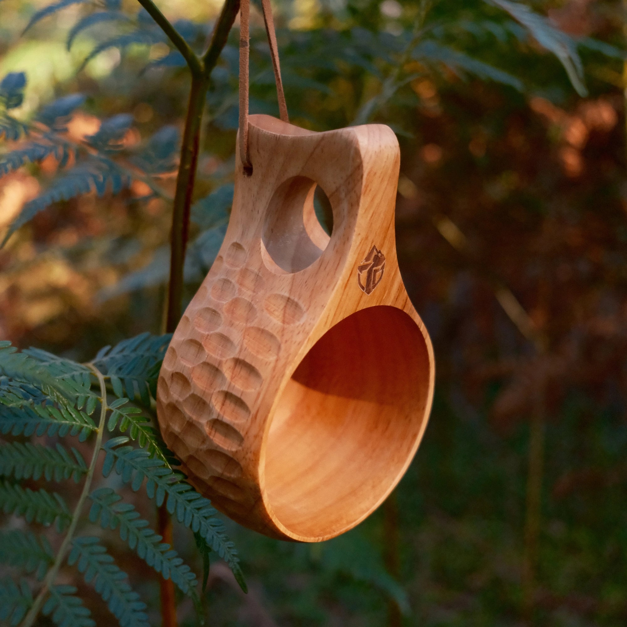 TriCamp Kuksa Cup front view — carved wooden bushcraft mug, natural finish