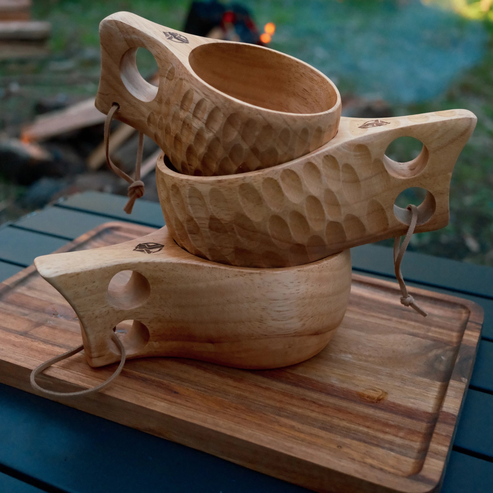 TriCamp Kuksa Cup detail — natural wood grain finish on traditional bushcraft mug