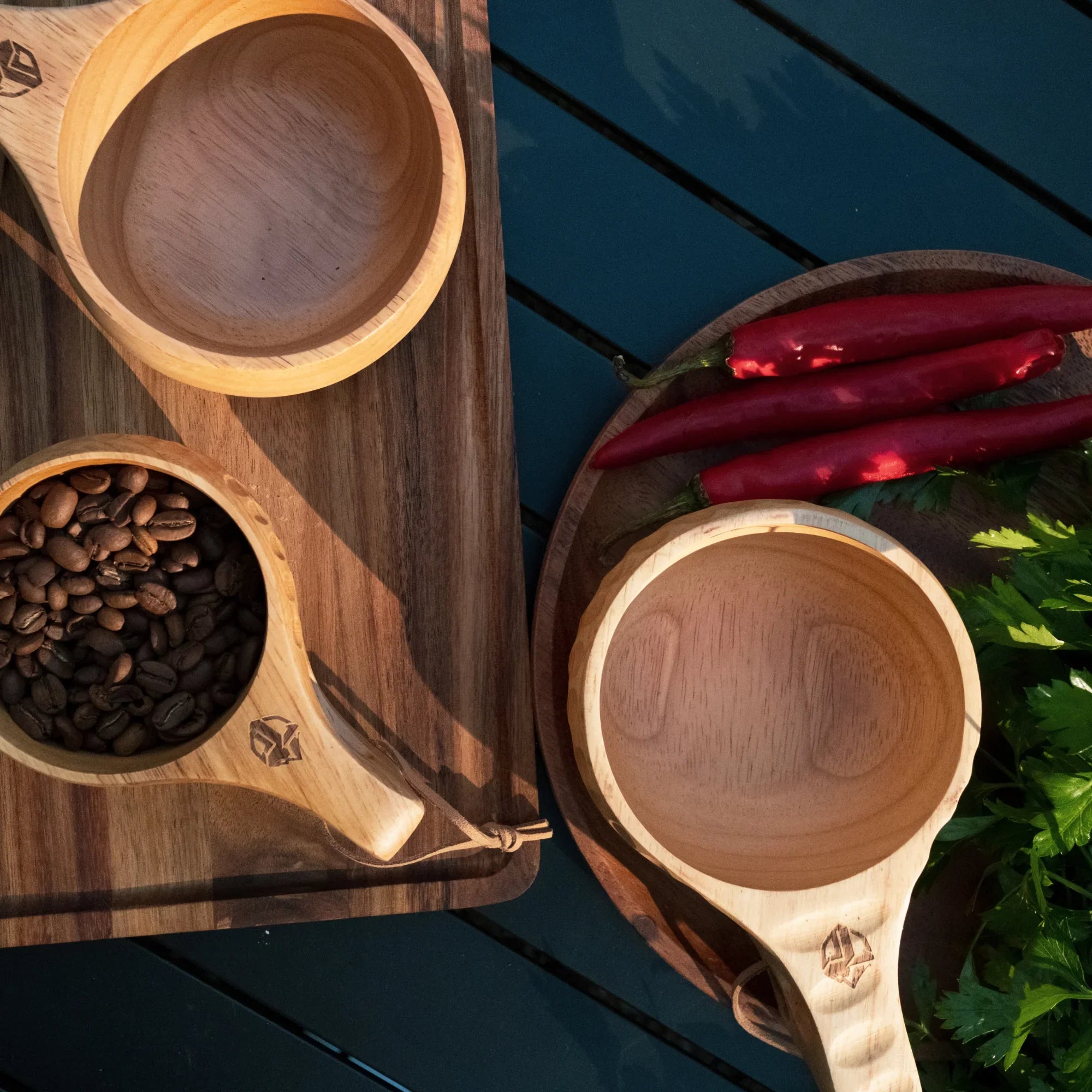 TriCamp Acacia Rectangle Plate 30cm front view — natural acacia wood grain detail on camp plate